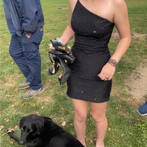 Black One-Shoulder homecoming Dress